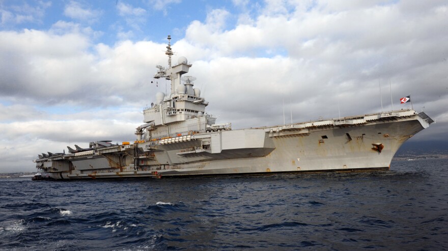 French nuclear aircraft carrier Charles De Gaulle floats near Naples, Italy, last year.