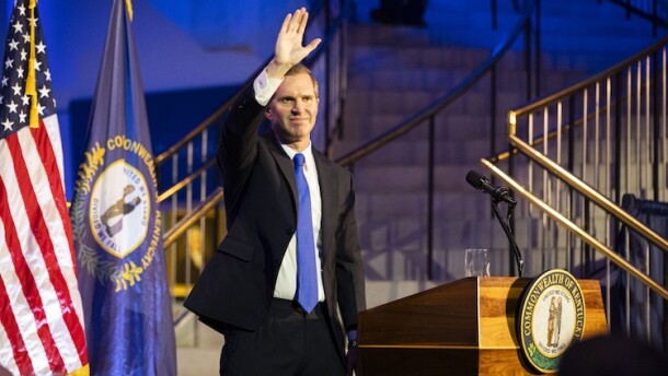 Gov. Andy Beshear waves to the audience after delivering his State of the Commonwealth address Jan. 7 in Frankfort.
