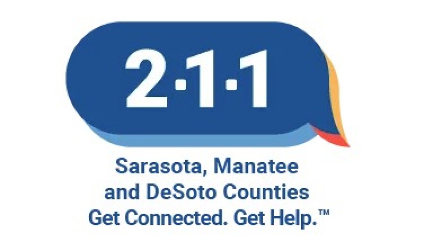 Logo says 211 - Sarasota, Manatee and DeSoto Countes Get Connected. Get Help