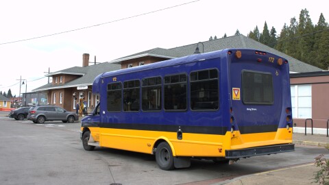 The 99 Vine bus at the Amtrak station in Eugene on Nov. 24, 2025.