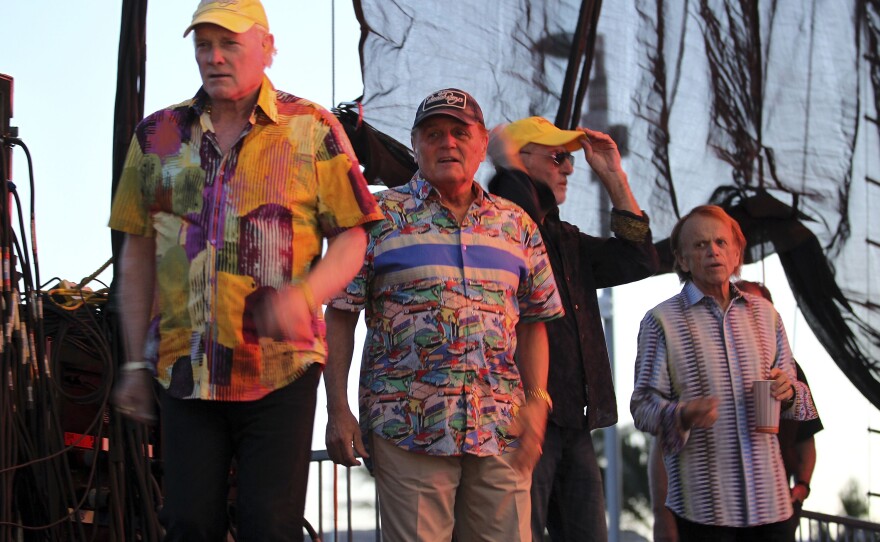 LAS VEGAS, NV - MAY 27: Mike Love, Bruce Johnston, David Marks and Al Jardine of the Beach Boys gather onstage prior to performing at the Red Rock Casino, Resort and Spa on May 27, 2012 in Las Vegas, Nevada. (Photo by Jeff Bottari/Getty Images)