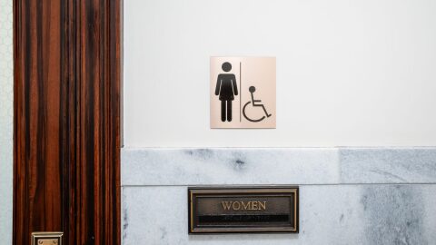 The sign for a women’s bathroom at the Capitol in Salt Lake City is pictured on Tuesday, Jan. 16, 2024.