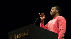 In this March 24, 2014, photo provided by Harding University in Search, Ark., shows Botham Jean, speaking at the university. Authorities said Friday that a Dallas police officer returning home from work shot and killed Jean.