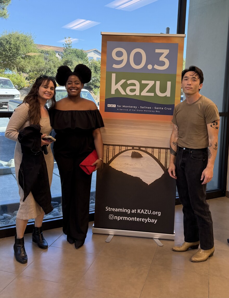 Yeobo pose at the new KAZU headquarters. [l to r]: Jenn Robey, Celia Jimenez and Kee Hyon Higgins.