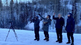 Local birders Liz Bokram, from left, Judy Wender, Ann Larson and Missy Prudden count steller’s jays before the sun hits the Snowmass Ski Area on Dec. 19. The group recorded all the species that they encountered in Snowmass Village and Woody Creek for the ACES’ Christmas Bird Count.