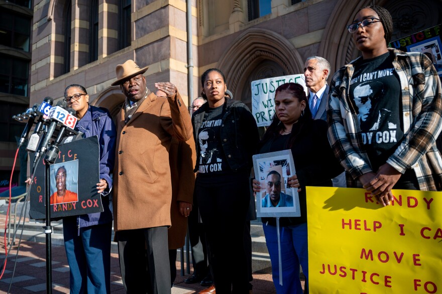 The family of Randy Cox and civil rights attorney Ben Crump hold a press conference following the arrests of the five officers involved in the incident that resulted in Cox being paralyzed in police custody.