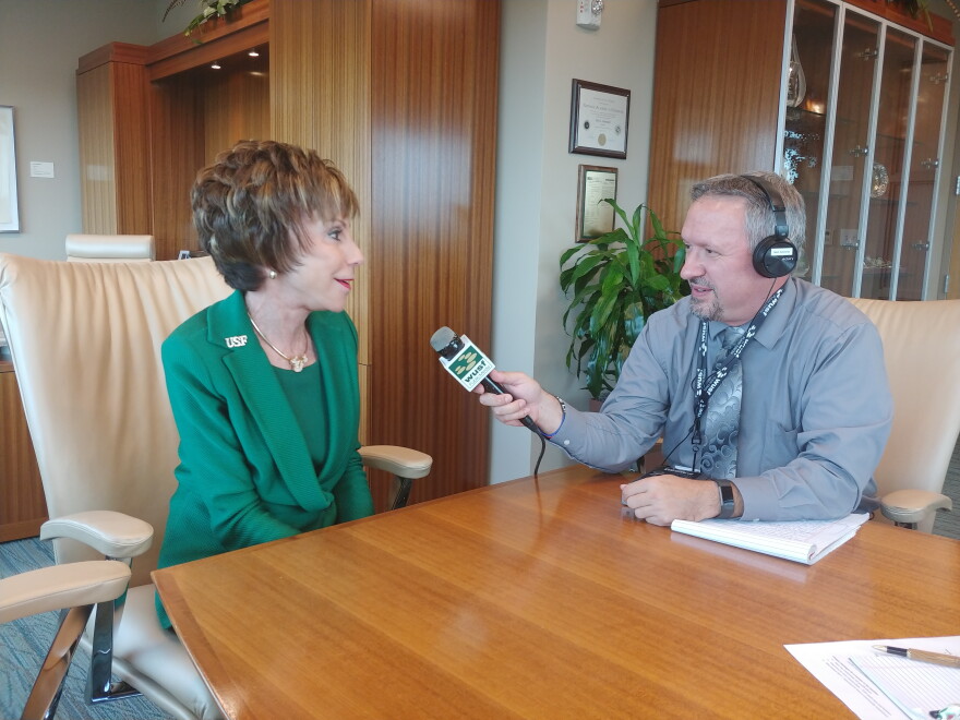 Judy Genshaft talks with WUSF's Mark Schreiner about her 19 years as USF System President in April. 