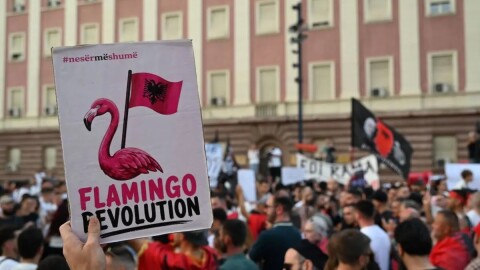 During protests in Tirana, Albania - Foto E. Kryeziu