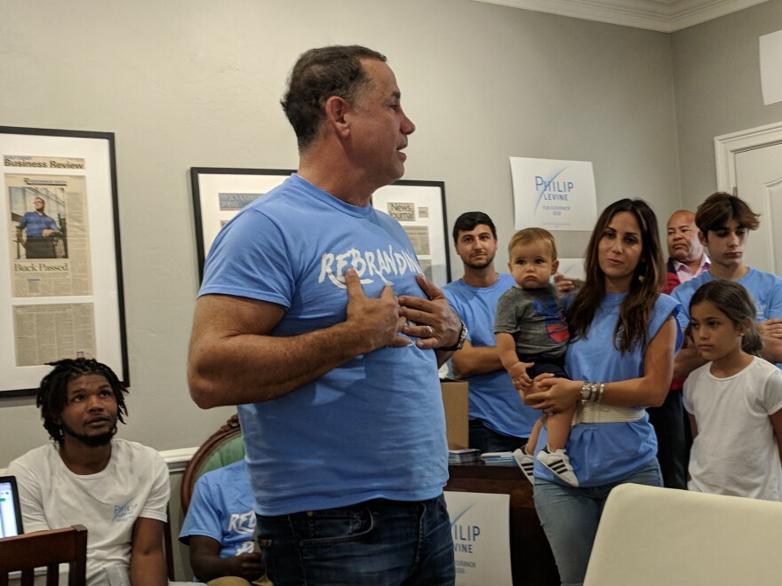 Democratic Candidate for Governor Philip Levine speaks with campaign volunteers in Tallahassee.