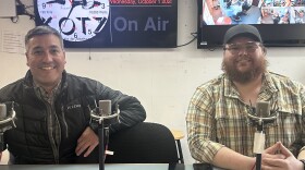 Carl Nasruk Weisner and Thomas Ikaak Baker at KOTZ on Oct. 1, during a candidate forum.