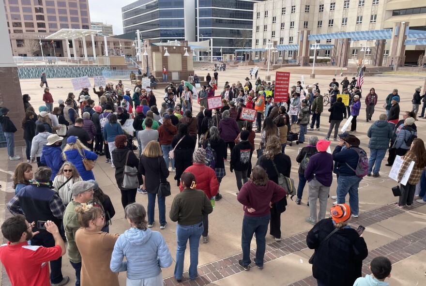 Over a 100 people marched through downtown Albuquerque before ending at Civic Plaza. This is the second time in two weeks, people gathered in New Mexico to protest the actions of the Trump Administration.