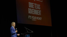 Don Huffines, Republican candidate for Texas comptroller, speaks during the Texas Republican Convention in Houston on June 12, 2026.