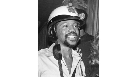 FILE - Victor Willis, a member of the disco group The Village People, appears during a Halloween party in Los Angeles on Oct. 31, 1979. (AP Photo/George Brich, File)