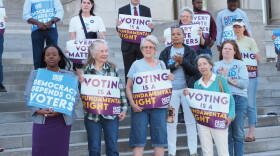 Get Loud Arkansas hosted a rally outside the state Capitol on April 23, 2024 following the Arkansas Board of Election Commissioners’ decision to limit the use of electronic signatures on voter registration applications.