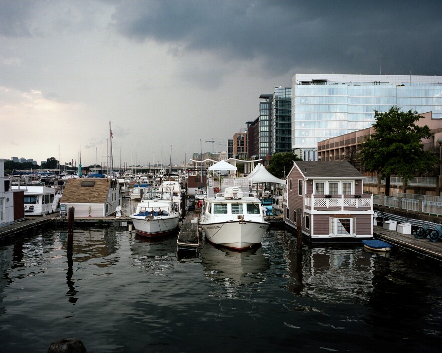 Boats docked at Gangplank Marina in front of the new District Wharf development in the summer of 2018.