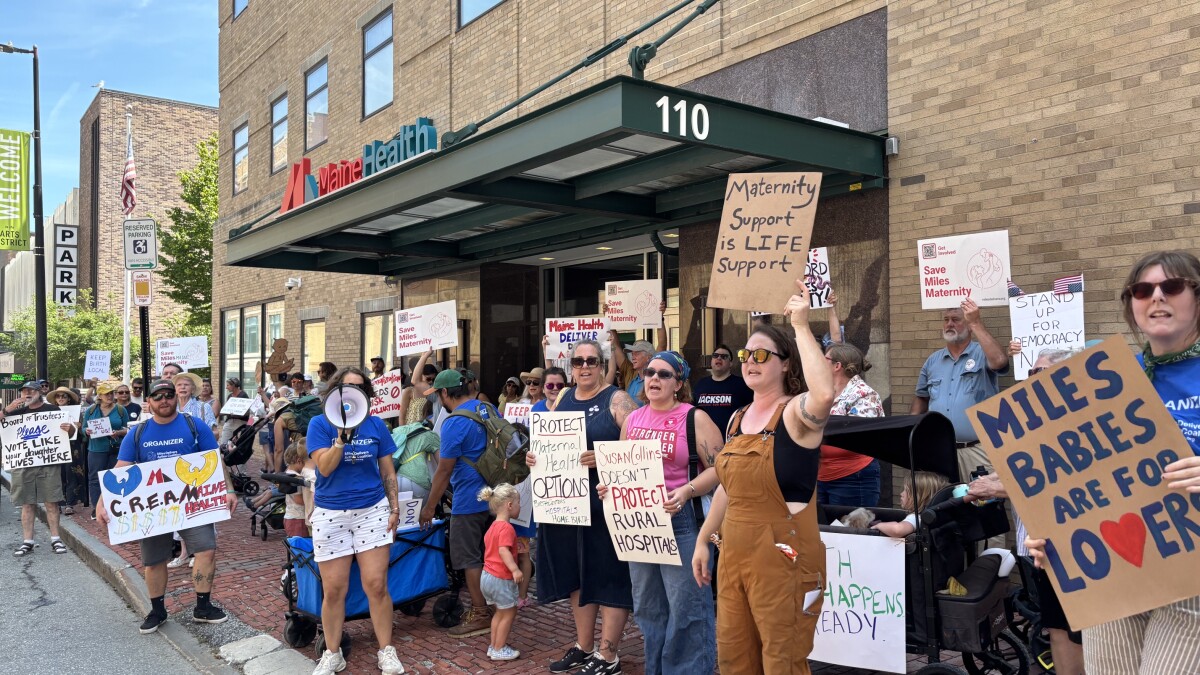 Dozens rally in Portland ahead of MaineHealth board vote on closure of birthing unit in Damariscotta