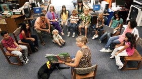 A librarian is center stage entertaining a reading circle made up of children and adults. libraries across Connecticut are seeing a bounceback in visitors following the COVID-19 pandemic, but the way people are using libraries in the state continues to evolve.
