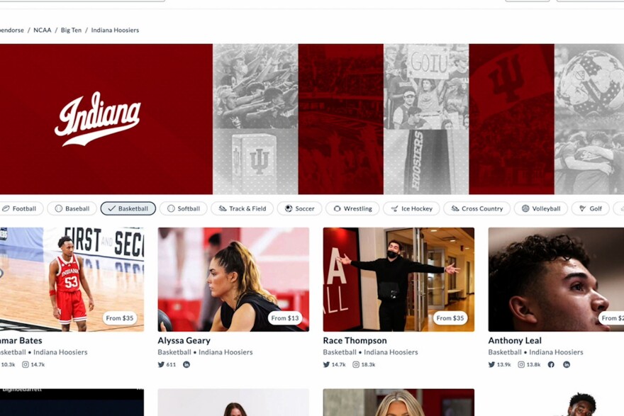 IU's Marketplace page on NIL collective Opendorse.