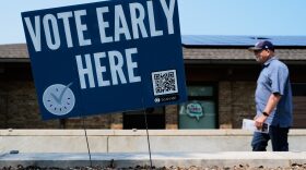 A voter walks to polling place in Milwaukee, Tuesday, July 28, 2026. (AP Photo/Nam Y. Huh)