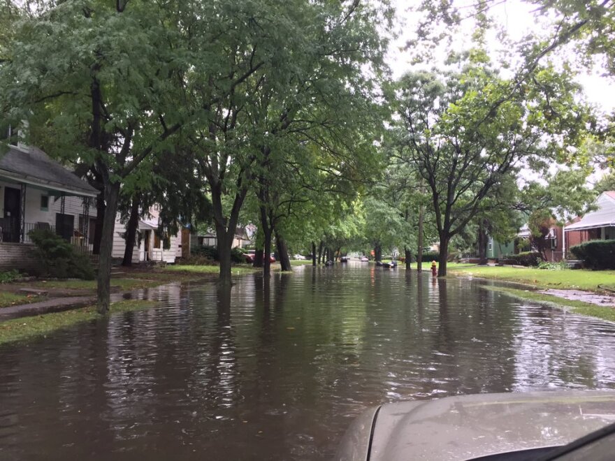 Detroit residential street flooding.