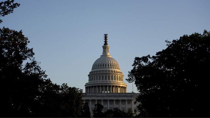 The Dome of the U.S. Capitol Building at sunset seen from Upper Senate Park in Washington, Wednesday, Sept. 27, 2023. (AP Photo/Andrew Harnik)