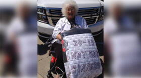 The "Quilt Lady", Jeanetta Holder, has been making quilts for Indy 500 winners since 1976 when she first presented one to Johnny Rutherford.