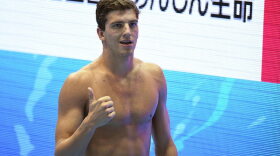2019 IU grad Zach Apple on the deck at the Tokyo Olympics.