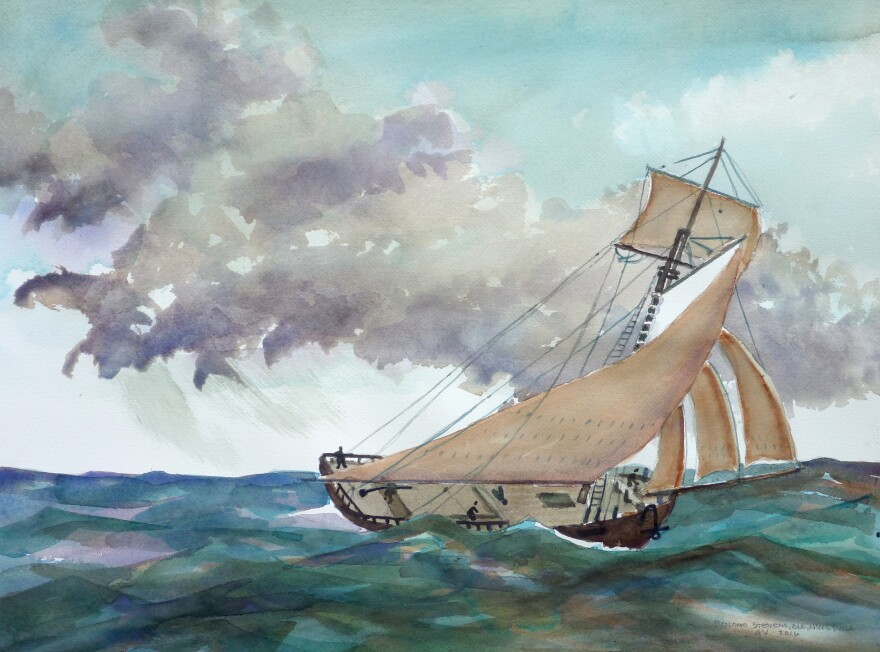 A recreation of the sloop Washington at sail painted by Roland ‘Chip’ Stevens.