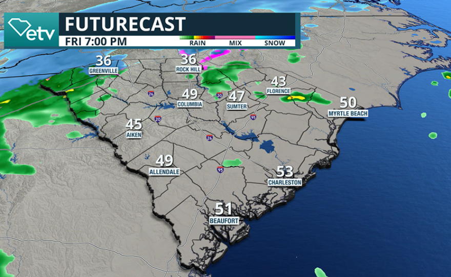 Futurecast forecast map for Friday evening.