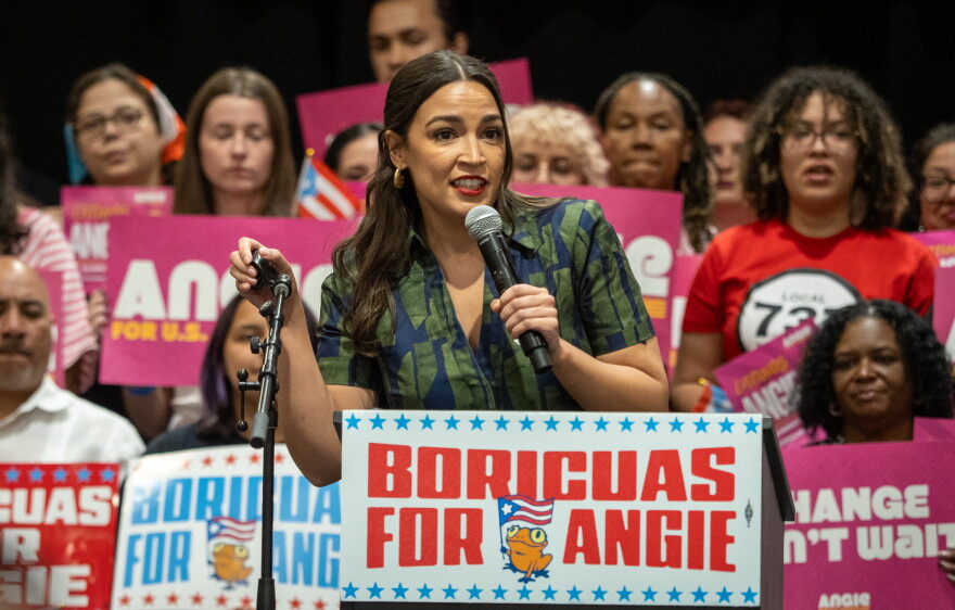 Progressive Democratic U.S. Rep. Alexandria Ocasio-Cortez, NY-14, stumps for Jacksonville Democratic state Rep. Angie Nixon during a rally for Puerto Rican voters in Kissimmee on Tuesday, Oct. 27, 2026.