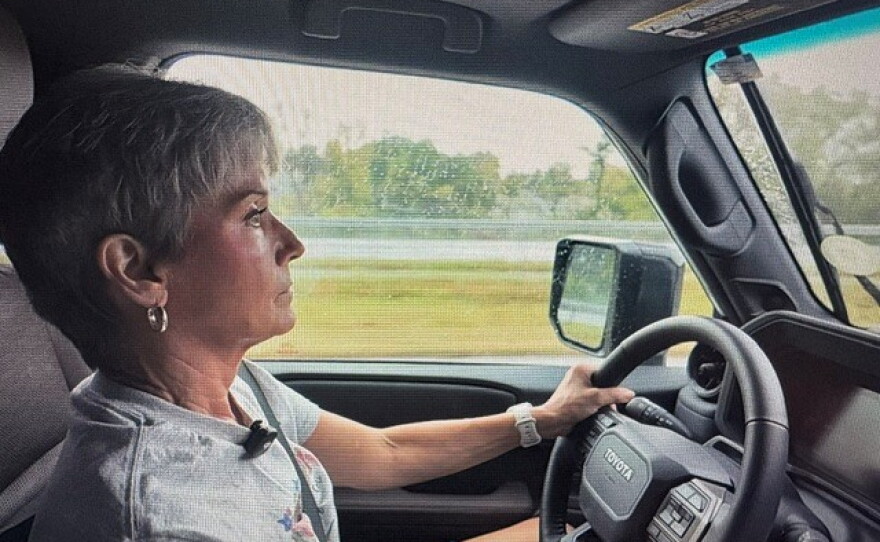 Diane Atchison on the road to transport rescues.