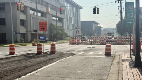 Kalamazoo Avenue is pictured on July 20, 2026. Construction is underway to turn the one-way street into a two-way corridor.