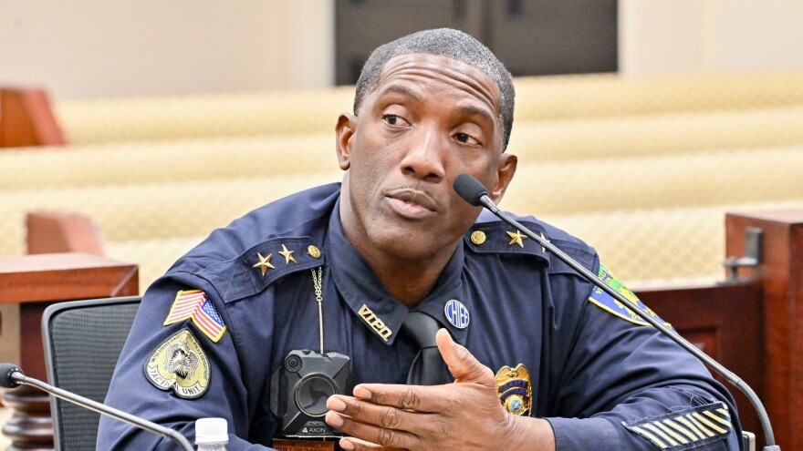 Pictured: St. Croix Police Chief Uston Cornelius testifies during a February 13 Homeland Security, Justice and Public Safety Senate hearing