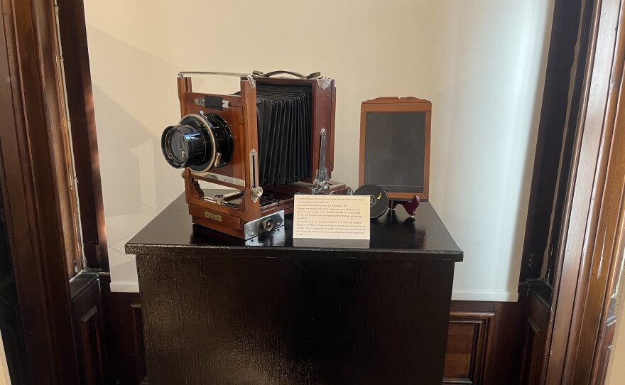 The camera Charles Abel used to produce the images in his new exhibit at Wistariahurst Museum called "Pictorially Speaking." This camera is called Gundlach Korona Pictorial View Field Camera created by the Gundlach and Manhattan Optical Company in 1926.