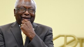 U.S. House Majority Whip Jim Clyburn waits to speak at a town hall meeting in his district on Wednesday, July 14, 2021, in Hopkins, S.C. (AP Photo/Meg Kinnard)
