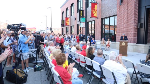 Distinguished guests, city and regional leaders and area residents celebrated the opening of the new home for the Kelce College of Business on Aug. 11 2026.