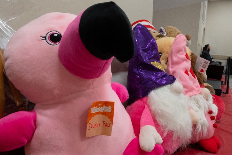 Stuffed animals were awarded to the youngest person, the eldest person and the person who traveled the longest to attend the Annual Senior Citizens Valentine’s Day Ball at the High Springs Civic Center on Feb. 14. (Augustus Hoff/WUFT News)