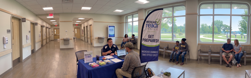 A demonstration Medicaid READI Center shows how trained volunteers could help residents understand upcoming Medicaid changes and connect with enrollment assistance.