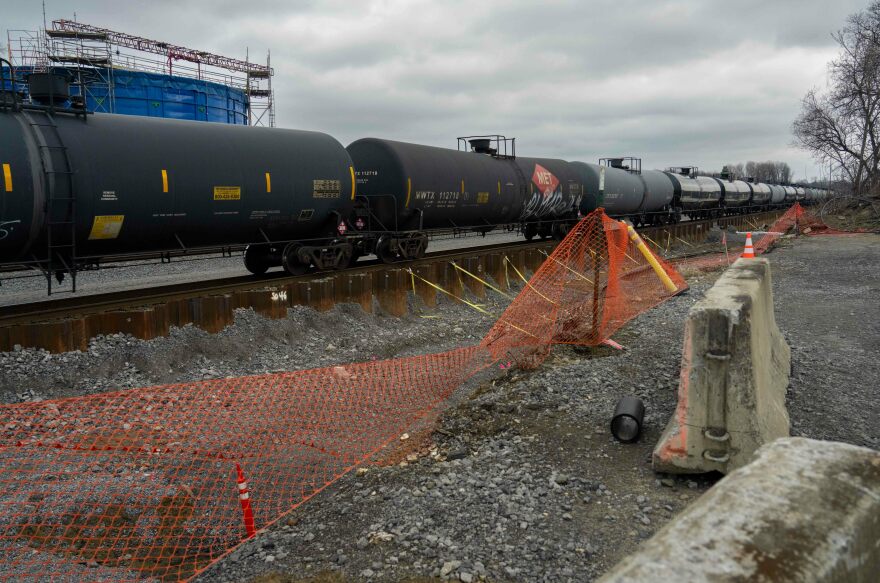 A freight train rumbles through East Palestine last week.