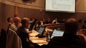 Anchorage Assembly members discuss budget amendments during a Nov. 19, 2024 meeting. (Wesley Early/Alaska Public Media)