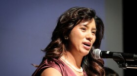 Then-Salt Lake City Councilor Eva Lopez Chavez speaks at the Utah Democratic Convention at Jordan High School in Sandy, April 25, 2026.