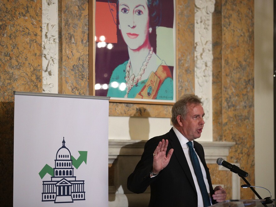 British Ambassador to the U.S. Kim Darroch speaks at the British Embassy in 2017. He became ambassador to the U.S. in 2016.