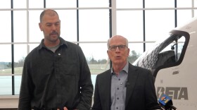 Vermont Senator Peter Welch (right) and BETA Technologies CEO Kyle Clark