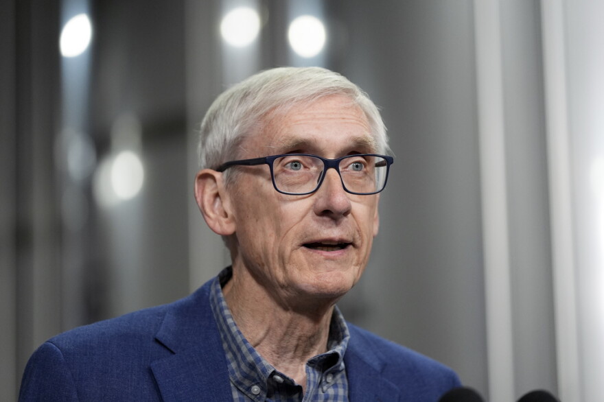 Wisconsin Gov. Tony Evers speaks before President Joe Biden at the Earth Rider Brewery, Thursday, Jan. 25, 2024, in Superior, Wis.