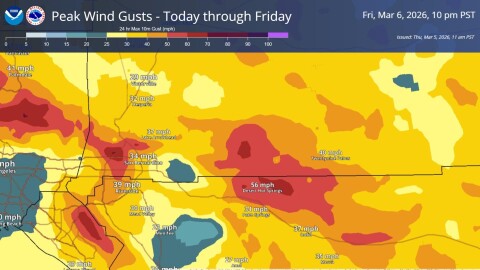 Highest winds can be expected over the northern portion of our forecast area with mountain winds gusting near 35-50 MPH, while desert areas see winds closer to 25-40 MPH.