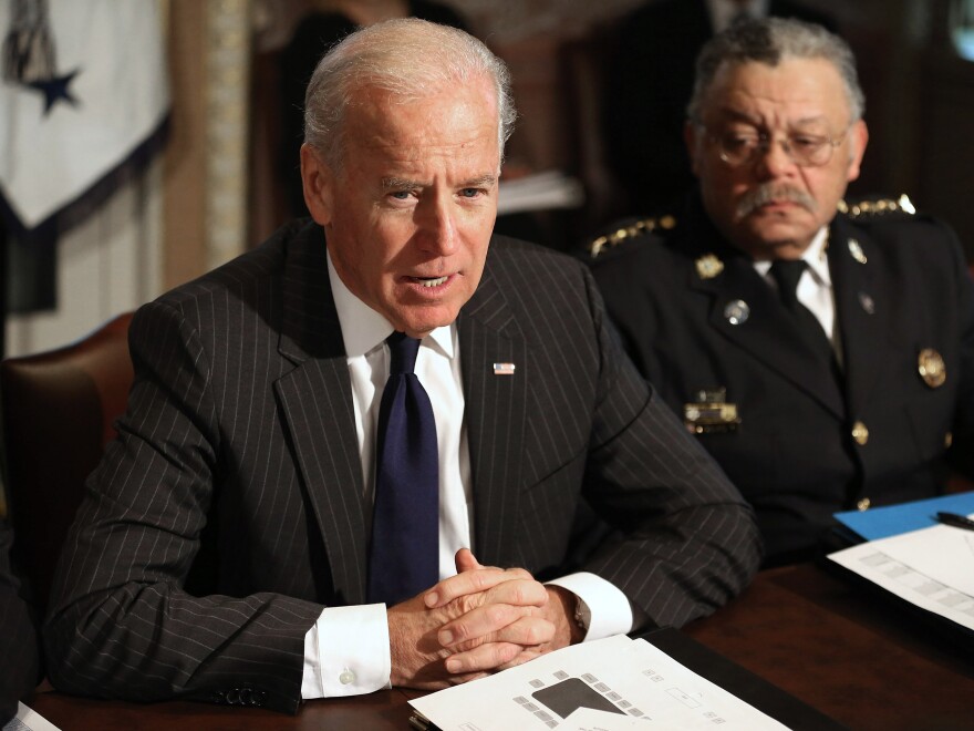 Vice President Joe Biden leads the first meeting of the working group to explore solutions following the Newtown shooting with Philadelphia Police Commissioner Charles Ramsey and other law enforcement leaders on Dec. 20.