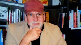 Bruce Hopkins signing books at Prairie Lights Books in Iowa City.