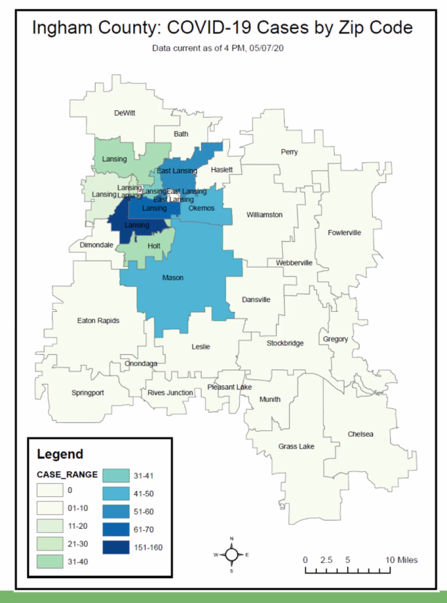 Map of how Lansing areas are being impacted by COVID-19. 