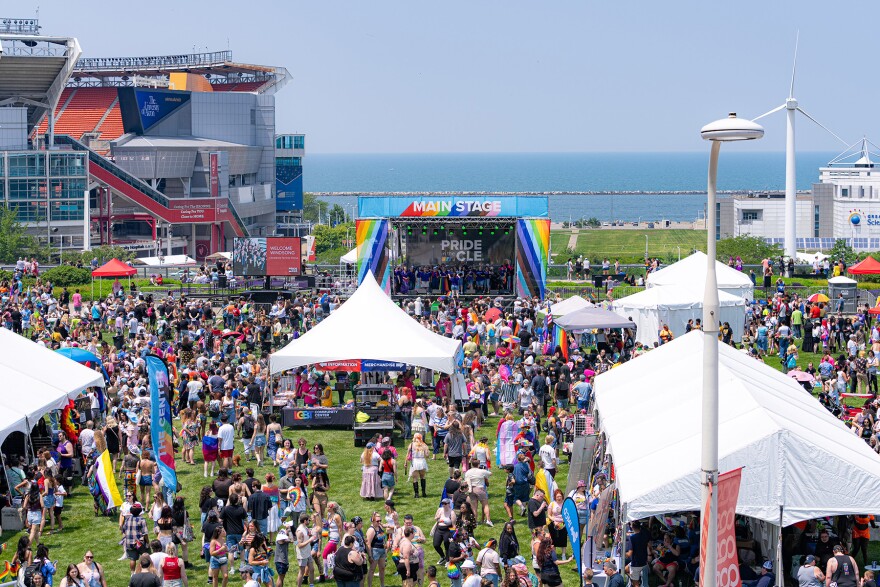 Hundreds of people gather for an outdoor festival