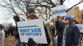 Anti-abortion protestors march in Topeka during the 2023 annual Kansas March for Life.